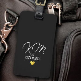 Bagagelabel monogram met Love Heart Black