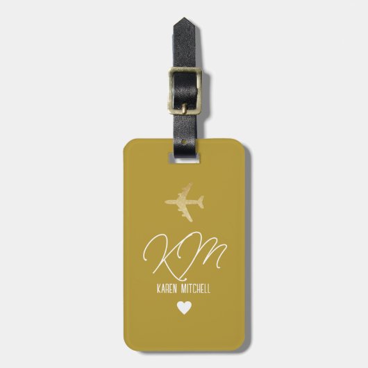Bagagelabel Monogram Vliegtuig Dusty Mustard (Voorkant verticaal)