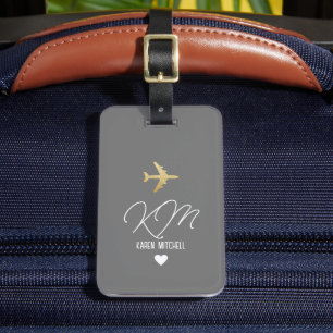 Bagagelabel Monogram Vliegtuig Grijs
