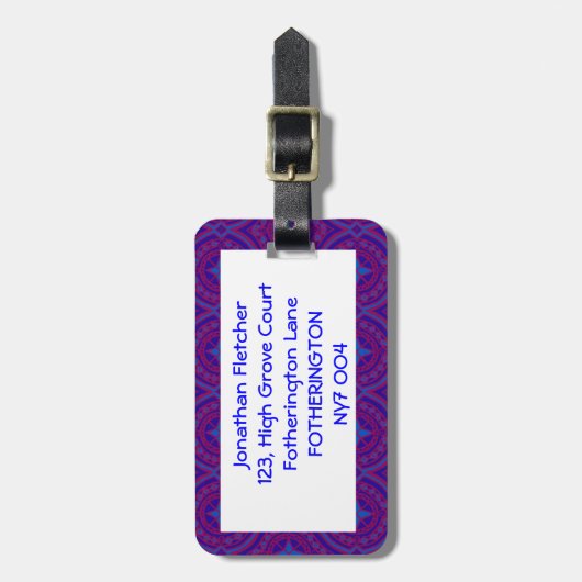 Bagagelabel, Paarse en Blauwe Ogee Patroon Bagagelabel (Voorkant verticaal)
