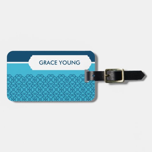 BAGAGELABEL: patterned rosette aqua + marine Bagagelabel (Voorkant horizontaal)