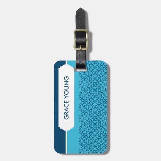 BAGAGELABEL: patterned rosette aqua + marine Bagagelabel (Voorkant verticaal)