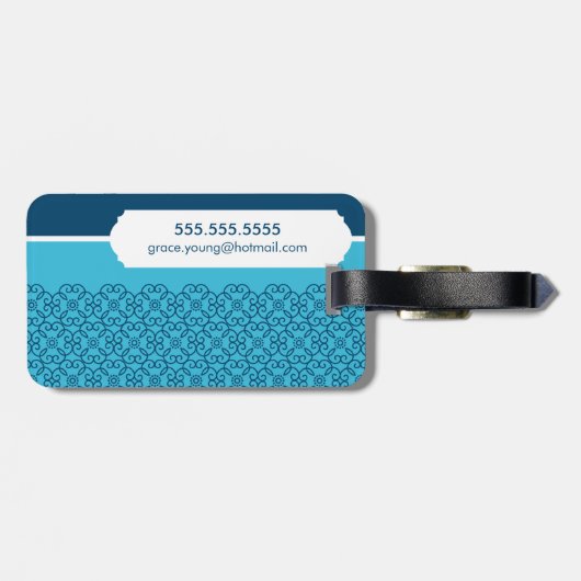 BAGAGELABEL: patterned rosette aqua + marine Bagagelabel (Achterkant horizontaal)