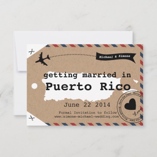 Bagagelabel Puerto Rico Airmail Save Date met Map Save The Date (Achterkant)