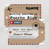 Bagagelabel Puerto Rico Airmail Save Date met Map Save The Date (Voorkant / Achterkant)