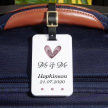 Bagagelabel - Roze Glitter Heart Mr. & Mr.