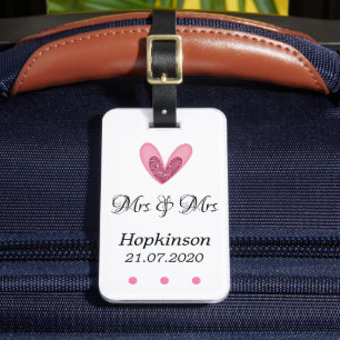 Bagagelabel - Roze Glitter Heart Mrs.