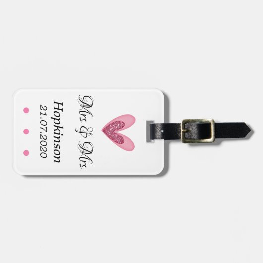 Bagagelabel - Roze Glitter Heart Mrs. (Voorkant horizontaal)