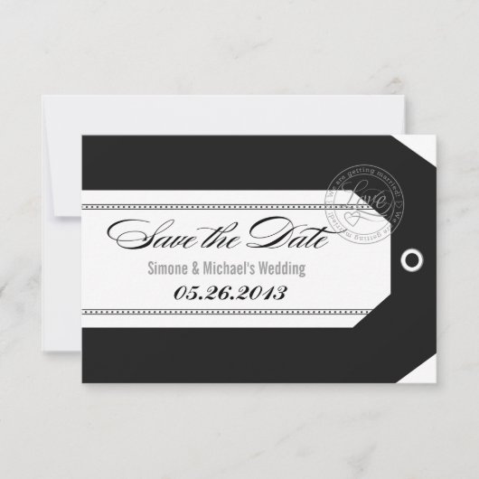 Bagagelabel Save the Dates klassiek zwart + wit Date (Voorkant)