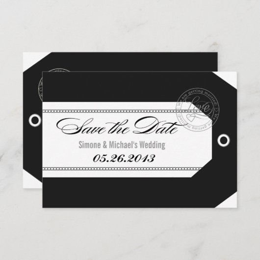 bagagelabel Sla de datums in zwart-wit op Save The Date (Voorkant / Achterkant)
