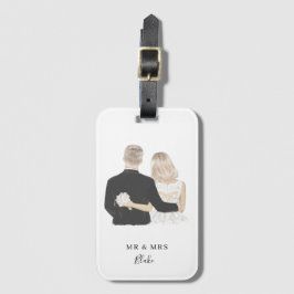 Bagagelabel ter illustratie van de bruid en de gro