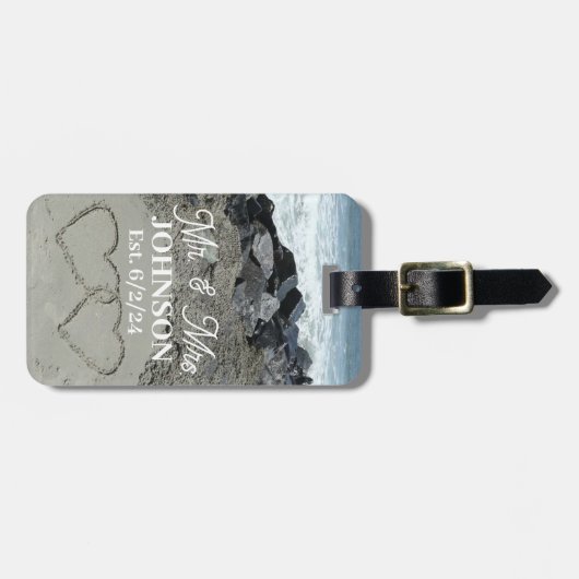 Bagagelabel - Twee harten in het zand (Voorkant horizontaal)