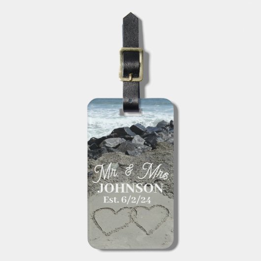 Bagagelabel - Twee harten in het zand (Voorkant verticaal)