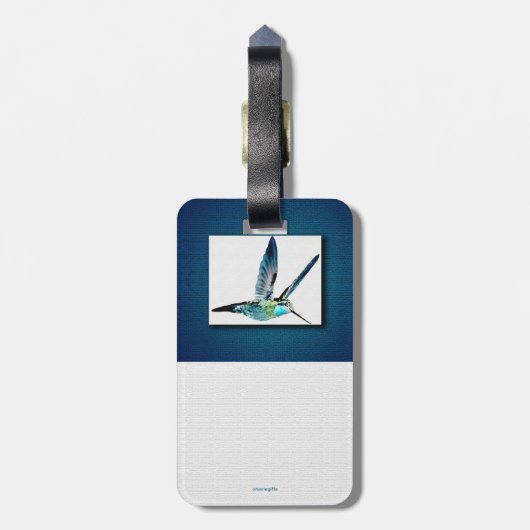 Bagagelabel van blauwe gekleurde luchtvogel (Achterkant verticaal)