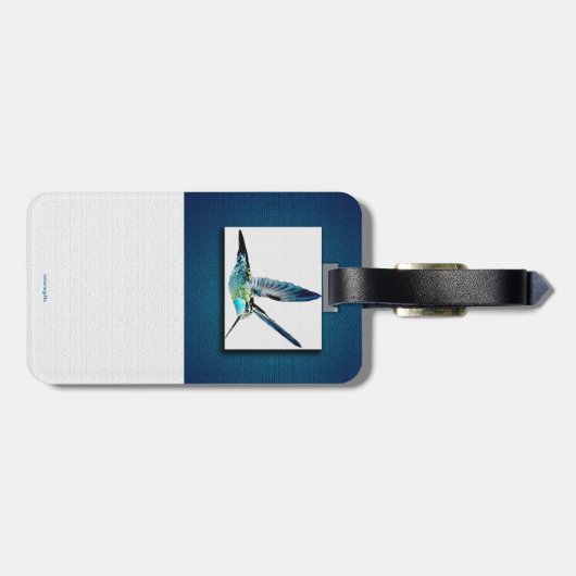 Bagagelabel van blauwe gekleurde luchtvogel (Achterkant horizontaal)