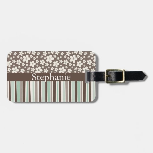 Bagagelabel van bruin Floral Stripe (Voorkant horizontaal)