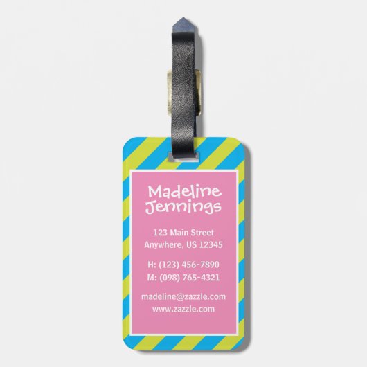 Bagagelabel van de gepersonaliseerde stripte gumba (Achterkant verticaal)