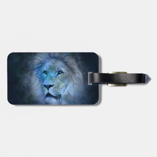 Bagagelabel van de leeuwenkap met lederen riem (Achterkant horizontaal)
