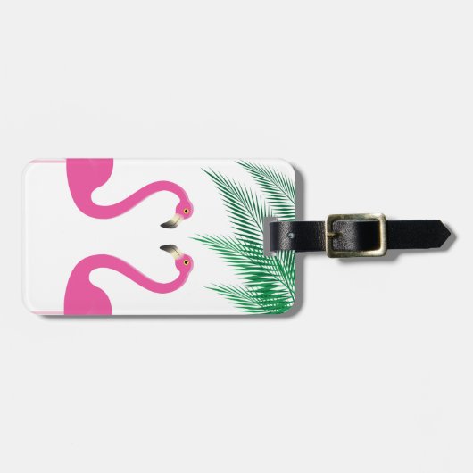Bagagelabel van flamingos en palmbladeren (Voorkant horizontaal)