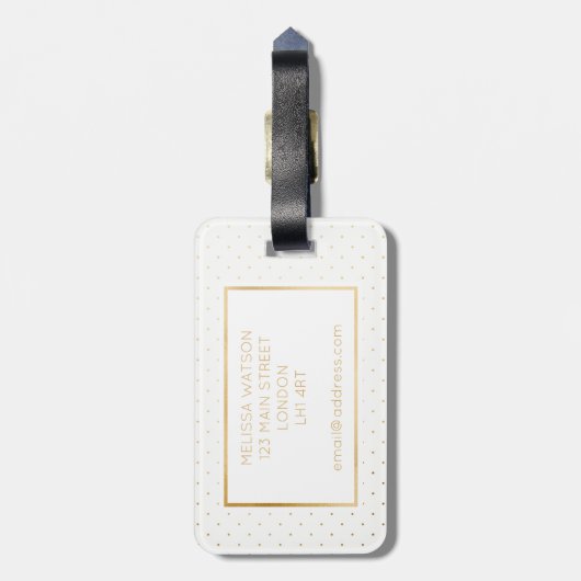 Bagagelabel van gouden en witte tiny Polka Dot (Achterkant verticaal)