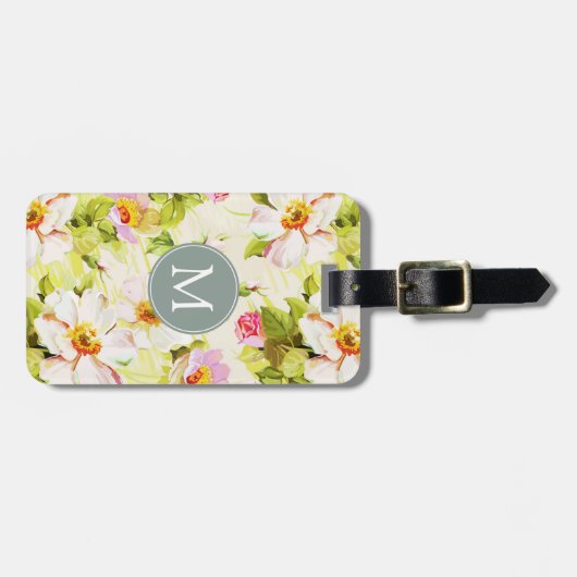 Bagagelabel van het Florence Rozen Peonies Monogr (Voorkant horizontaal)