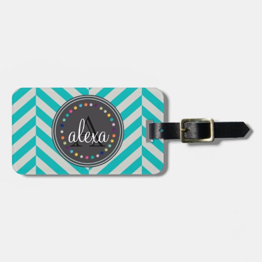 Bagagelabel van het Monogram Turquoise en Polka Do (Voorkant horizontaal)