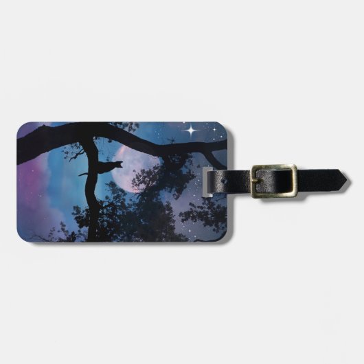 Bagagelabel van kat en maan (Voorkant horizontaal)