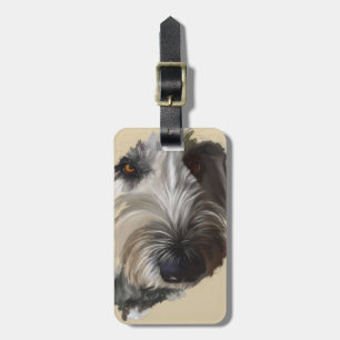 Bagagelabel van labradoedle met lederen riem