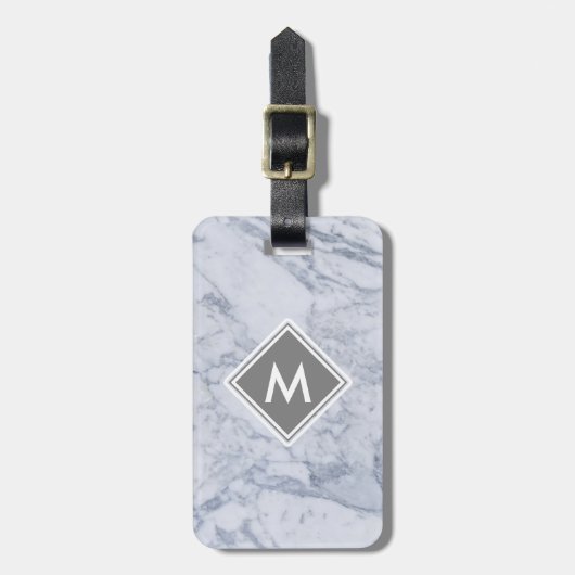 Bagagelabel van marmer met lederriem (Voorkant verticaal)