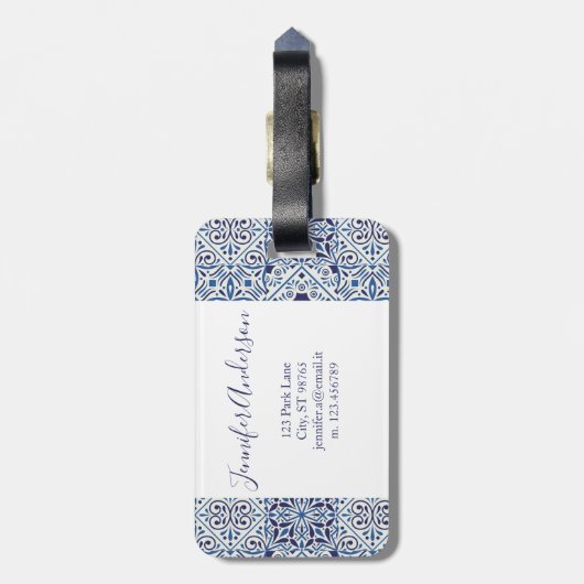 Bagagelabel van mediterrane tegels (Achterkant verticaal)