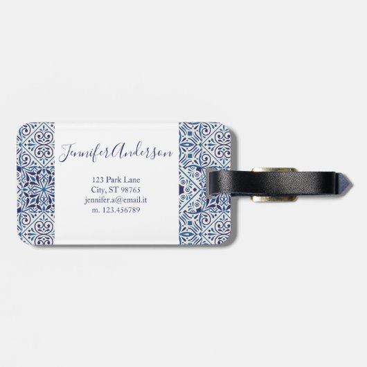 Bagagelabel van mediterrane tegels (Achterkant horizontaal)