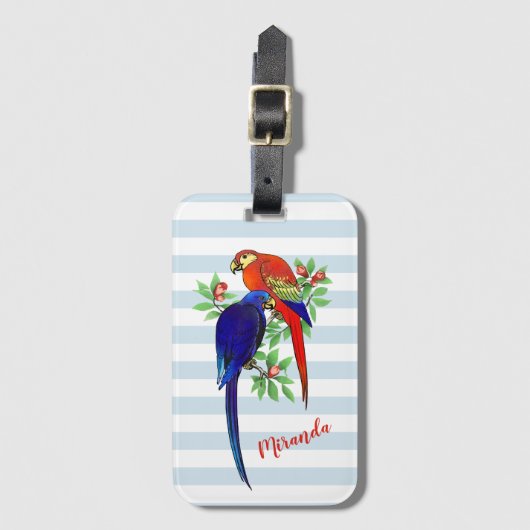 Bagagelabel van Monogram Parrots Blue Red Flowers (Voorkant (verticaal))