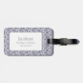 Bagagelabel van Navy Blue & White Damask Monogram (Achterkant horizontaal)