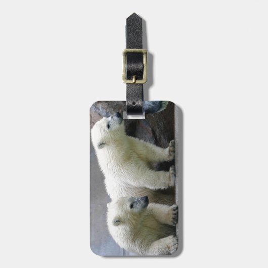 Bagagelabel van polair Beer met lederriem (Voorkant verticaal)