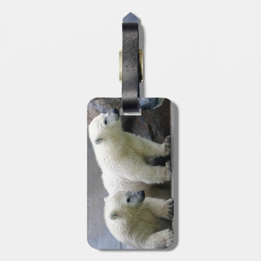 Bagagelabel van polair Beer met lederriem (Achterkant verticaal)
