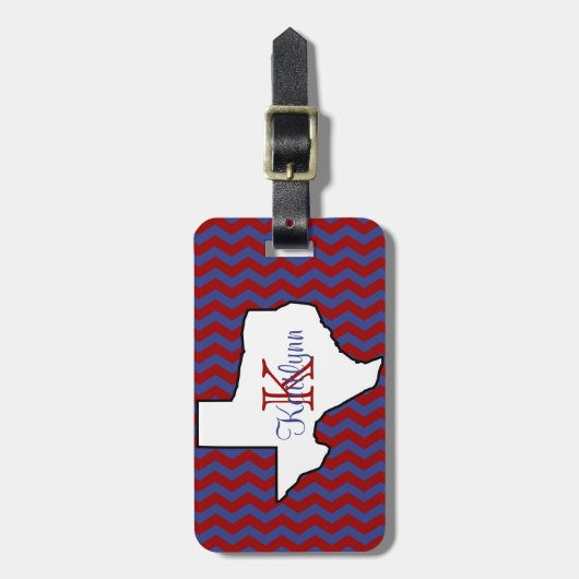 Bagagelabel van Red and Blue Chevron Texas Monogra (Voorkant verticaal)