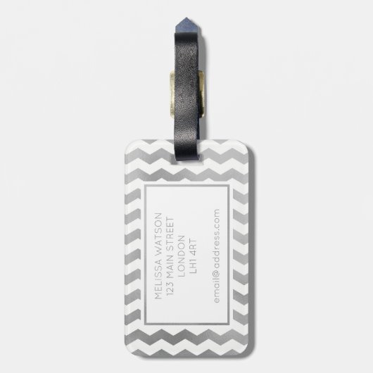 Bagagelabel van Silver en White Chevron (Achterkant verticaal)