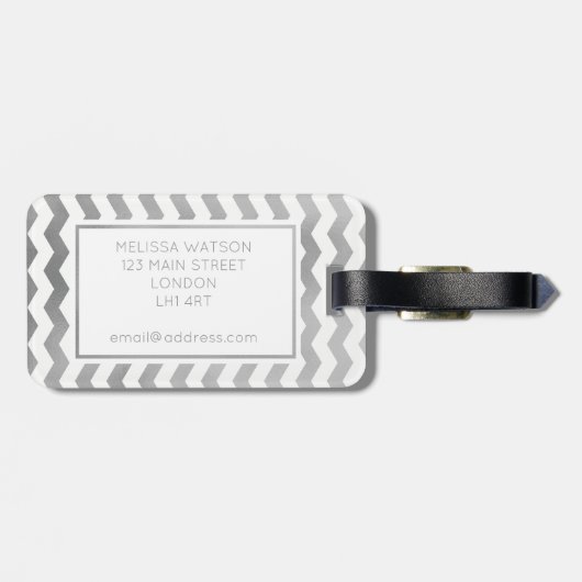 Bagagelabel van Silver en White Chevron (Achterkant horizontaal)