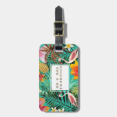 bagagelabel van tropische flamingo palmbomen (Voorkant verticaal)