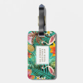 bagagelabel van tropische flamingo palmbomen (Achterkant verticaal)