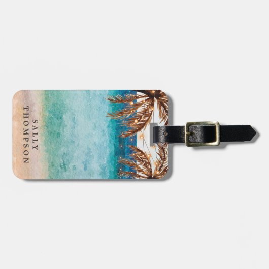 bagagelabel van tropische strandpalmen (Voorkant horizontaal)