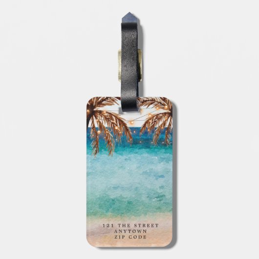 bagagelabel van tropische strandpalmen (Achterkant verticaal)