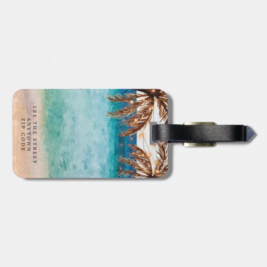 bagagelabel van tropische strandpalmen (Achterkant horizontaal)