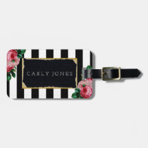 Bagagelabel van zwarte strepen en van Floral