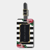 Bagagelabel van zwarte strepen en van Floral (Voorkant verticaal)