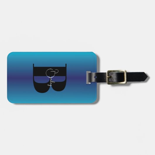 Bagagelabel voor aangepast blauw monogram (Voorkant horizontaal)