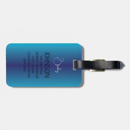 Bagagelabel voor aangepast blauw monogram (Achterkant horizontaal)