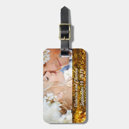 Bagagelabel voor bruiloft Gold Glitter Wedding (Voorkant verticaal)