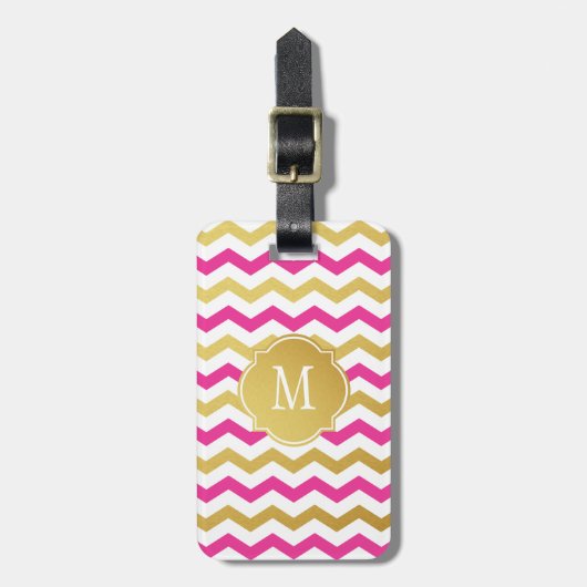 Bagagelabel voor gouden en roze Chevron (Voorkant verticaal)