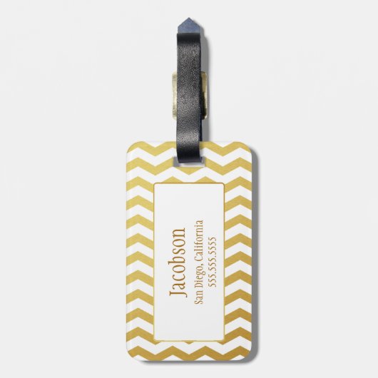 Bagagelabel voor gouden en witte Chevron Monogram (Achterkant verticaal)